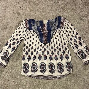 Bohemian Floral Print Women's Top - Blue and White